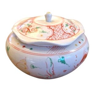 Vintage Bat Trang Vietnamese Lidded Ceramic Jar – Hand-Painted Sea Life